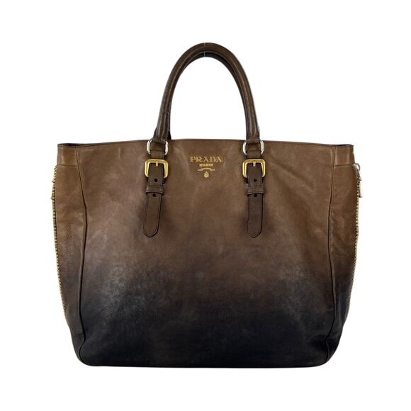 Prada Double Zipper Leather Tote Bag - Picture 1 of 7